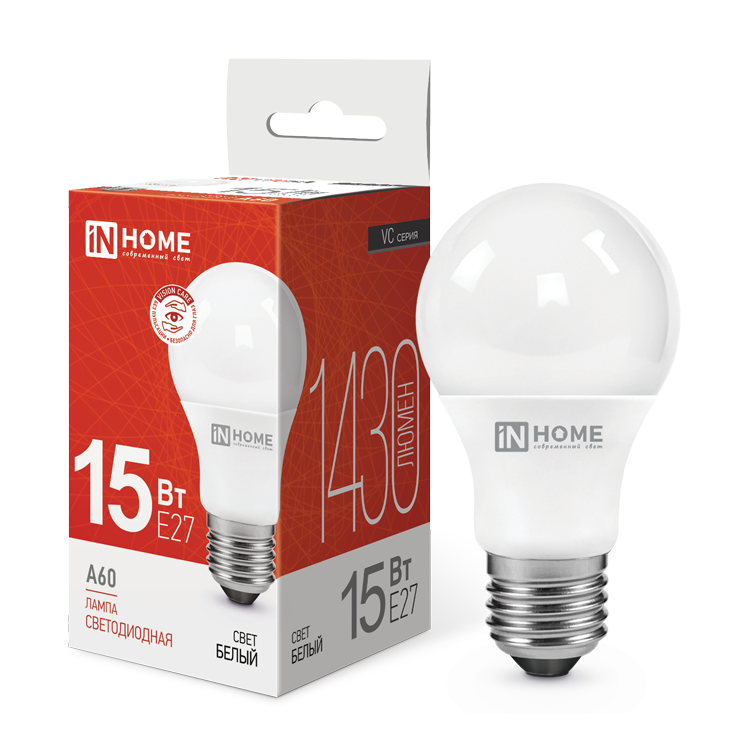 Лампа светодиодная LED-A60-VC 15Вт 230В Е27 4000К 1430Лм IN HOME
