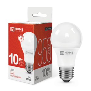 Лампа светодиодная LED-A60-VC 10Вт 230В Е27 4000К 950Лм IN HOME